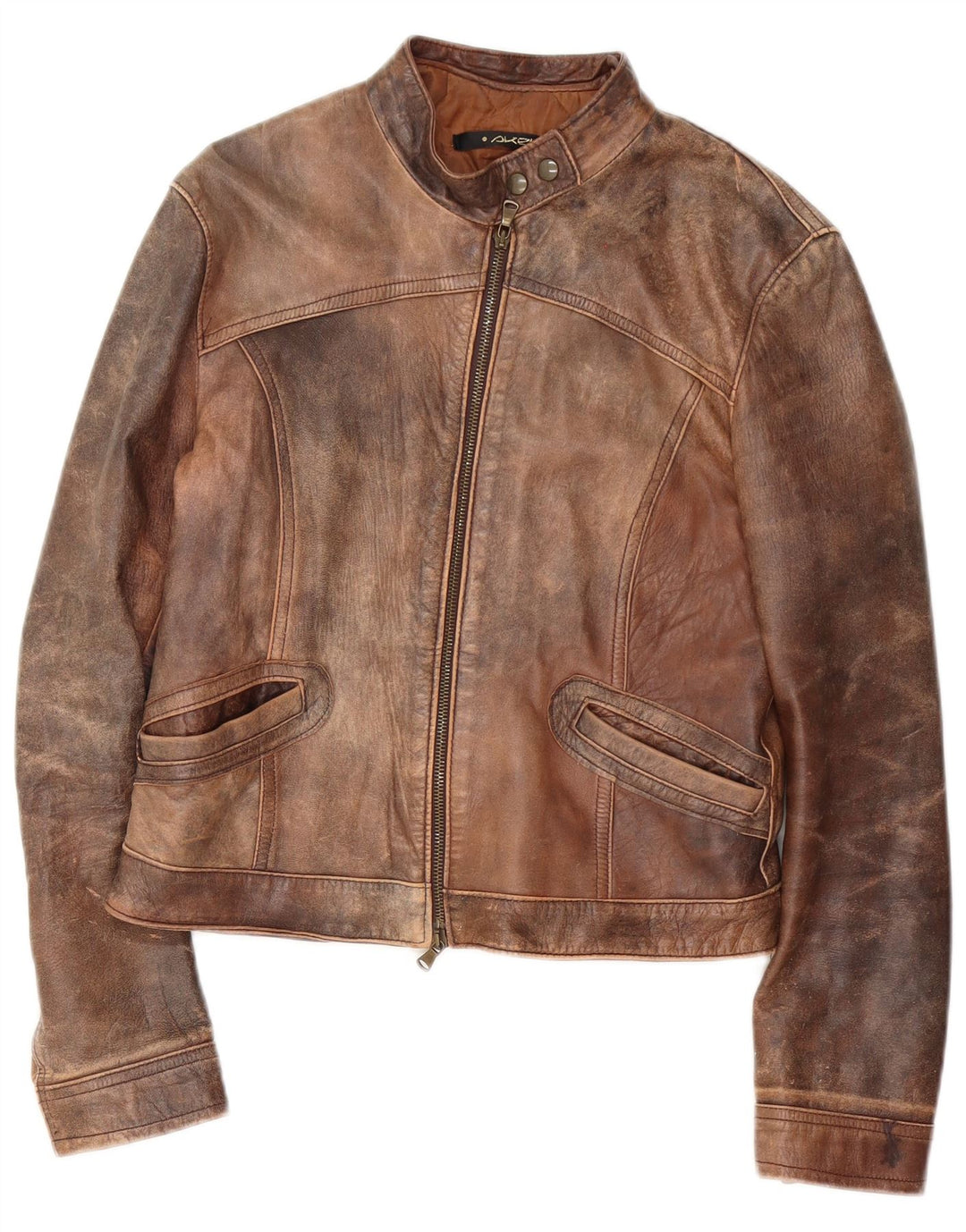 veste de course en cuir femme vintage IT 48 XL Marron