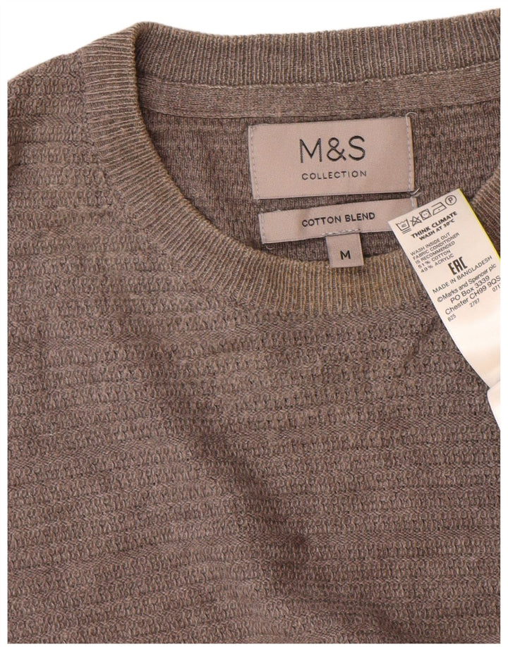 Marks & Spencer Herren-Pullover mit Rundhalsausschnitt, mittelgraue Baumwolle