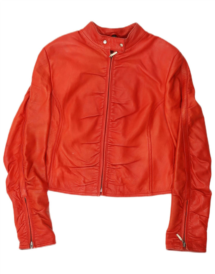 VINTAGE Womens Crop Leather Racer Jacket IT 42 Medium Red Leather