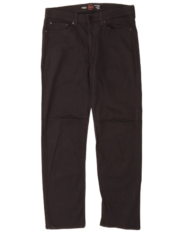Marks & Spencer Herren Regular Straight Jeans W34 L31 Schwarze Baumwolle