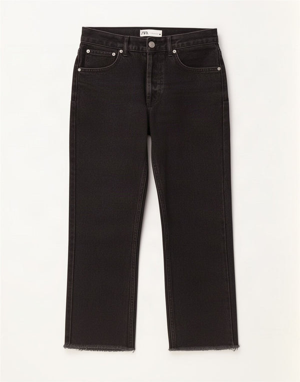 Zara Vaqueros Rectos Mujer EU 36 XS W26 L24 Negro Algodón
