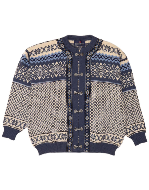 Nordstrikk Cardigan Homme Pull XL Bleu Fair Isle Laine Vierge