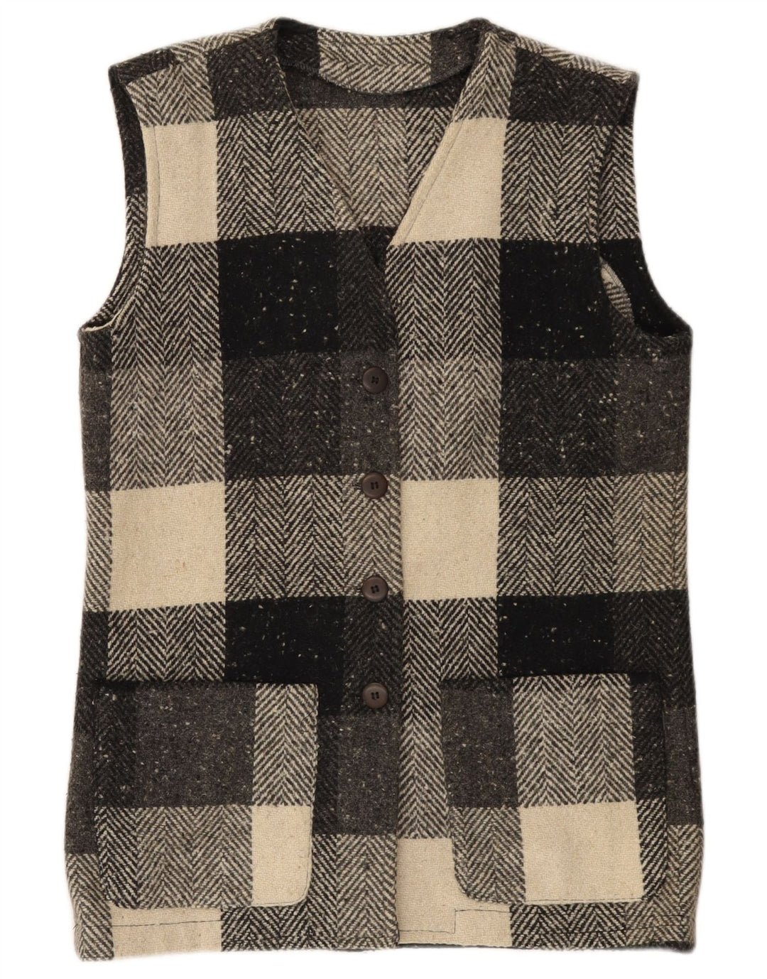Vintage dame Gilet IT 44 Medium sort ternet uld