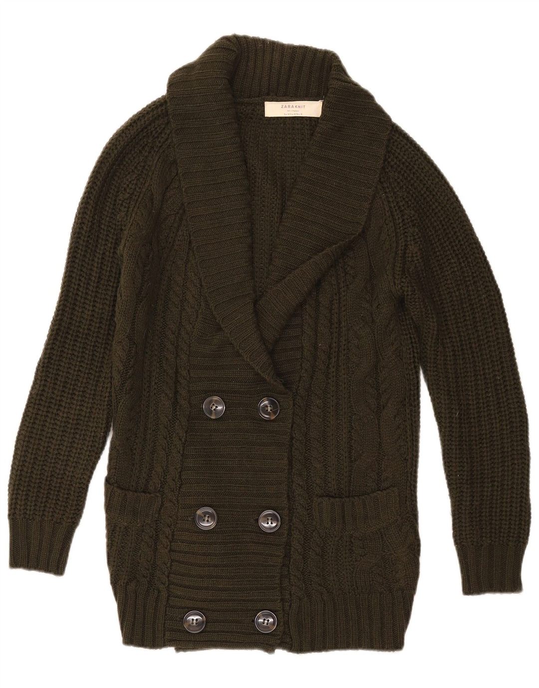 Zara Womens Double Breasted Cardigan Sweater UK 14 Medium Khaki