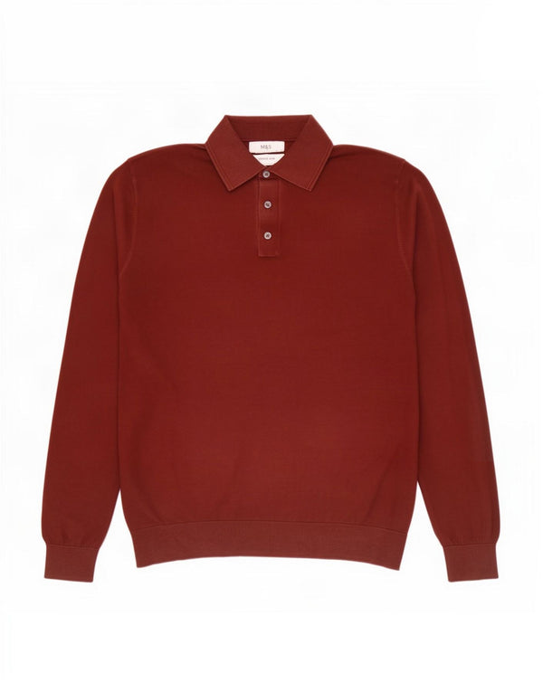 Marks & Spencer Mens Polo Neck Jumper Sweater Medium Brown Cotton