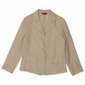 Camicetta camicia vintage da donna UK 14 Lino beige medio