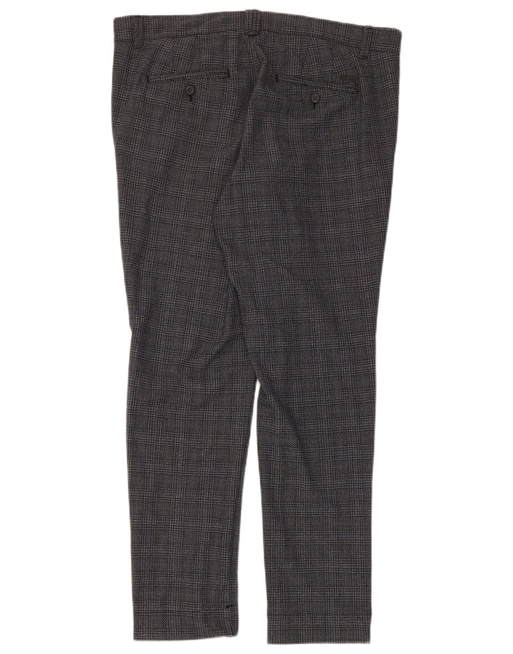 Jack & Jones Mens Marco Slim Chino Trousers W36 L32 Grey Check Polyester