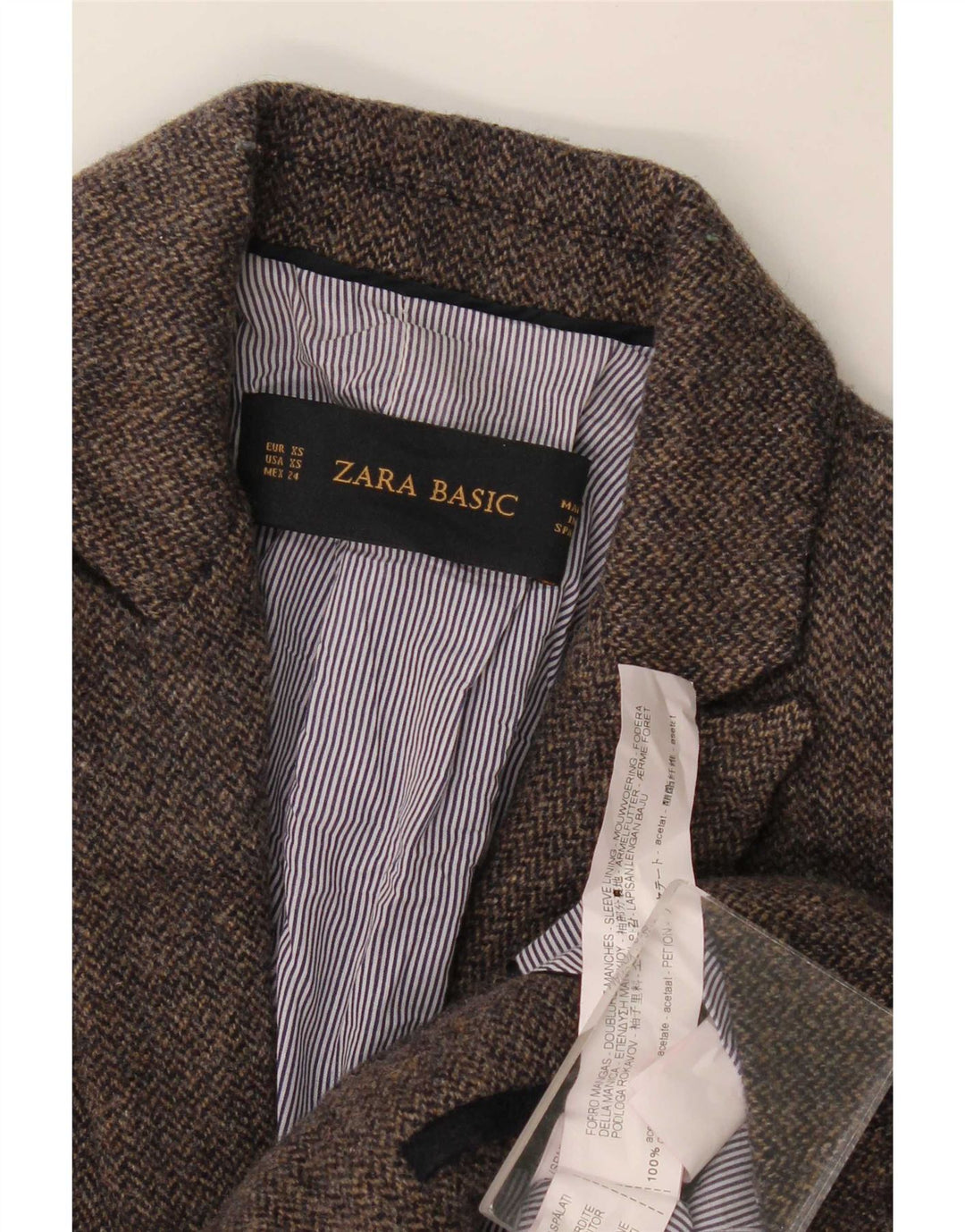 Zara Damen 1-Knopf-Blazerjacke UK 6 XS Braunes Fischgrätenmuster