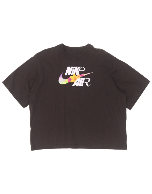 Nike Womens Crop Loose Fit Graphic T-Shirt Top UK 14 Medium Black Cotton