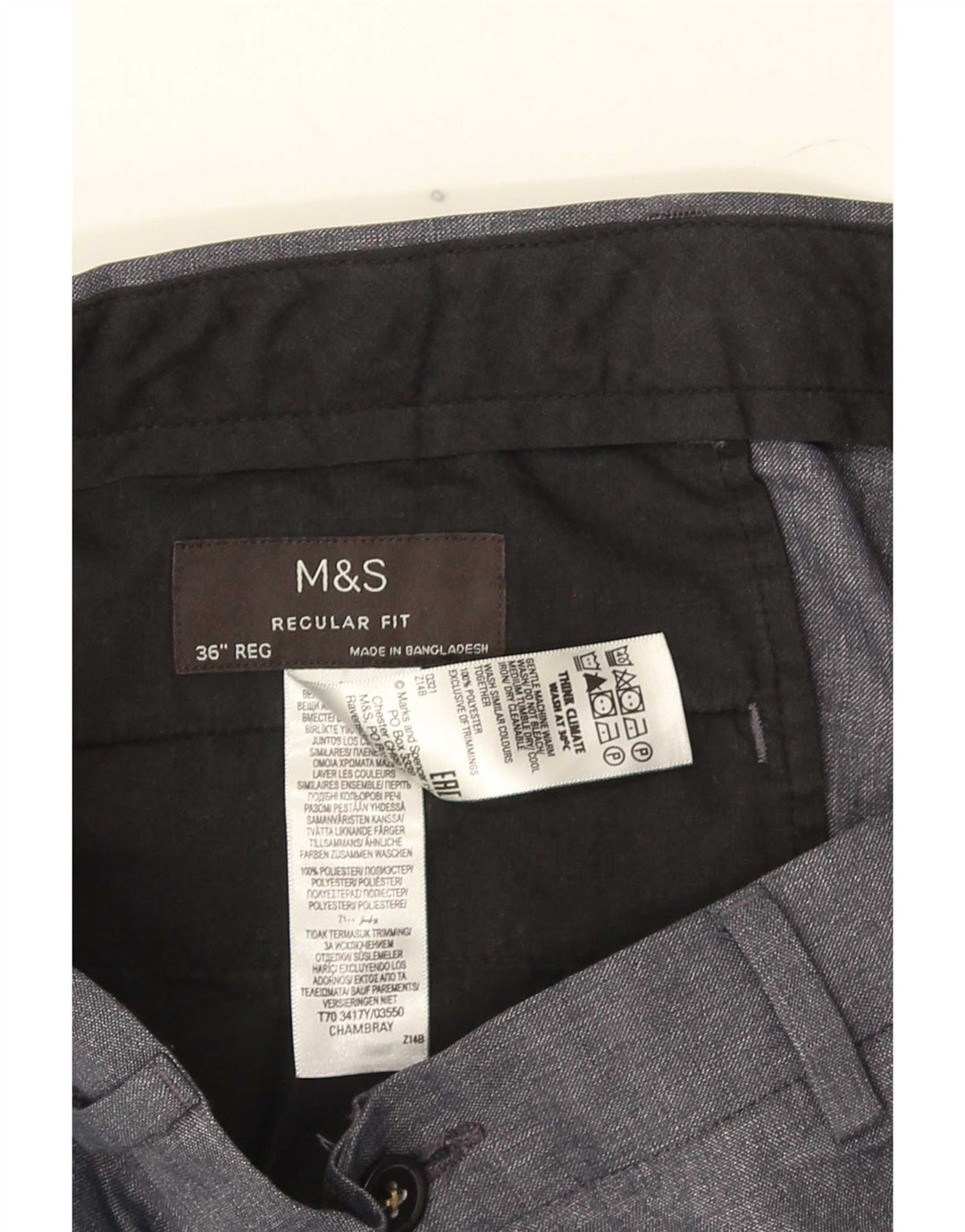 Męskie proste spodnie chino Marks & Spencer W36 L30 Szary poliester