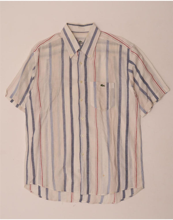 Camicia a maniche corte da uomo Lacoste taglia 42 grande lino a righe bianche