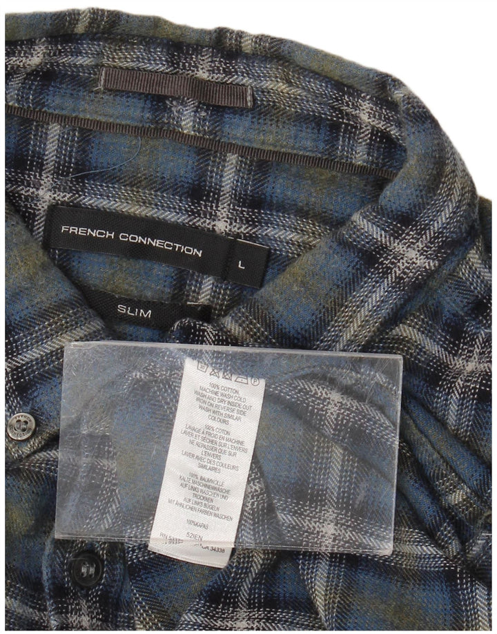 French Connection Herre Slim flannelskjorte Stor blå ternet bomuld