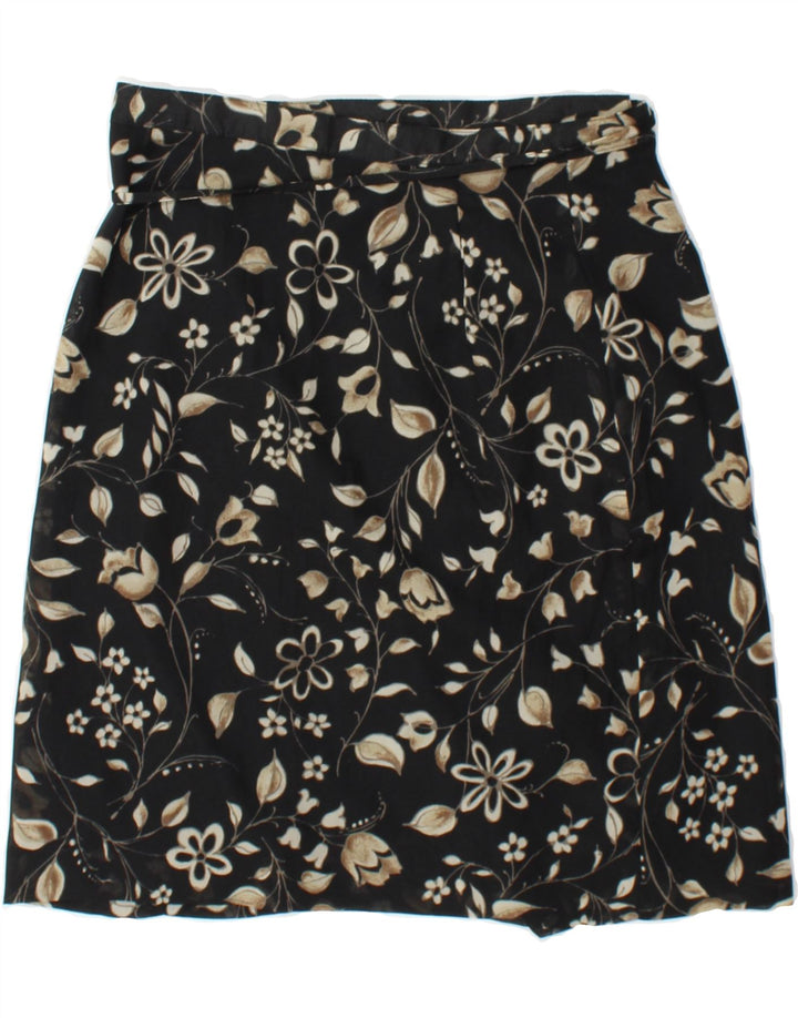 VINTAGE Womens Wrap Skirt IT 44 Medium W30 Black Floral Polyester Vintage Vintage and Second-Hand Vintage from Messina Hembry 