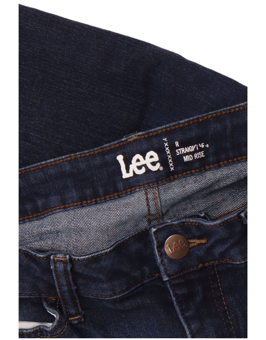LEE Womens Crop Mid Rise Straight Jeans W32 L25 Navy Blue