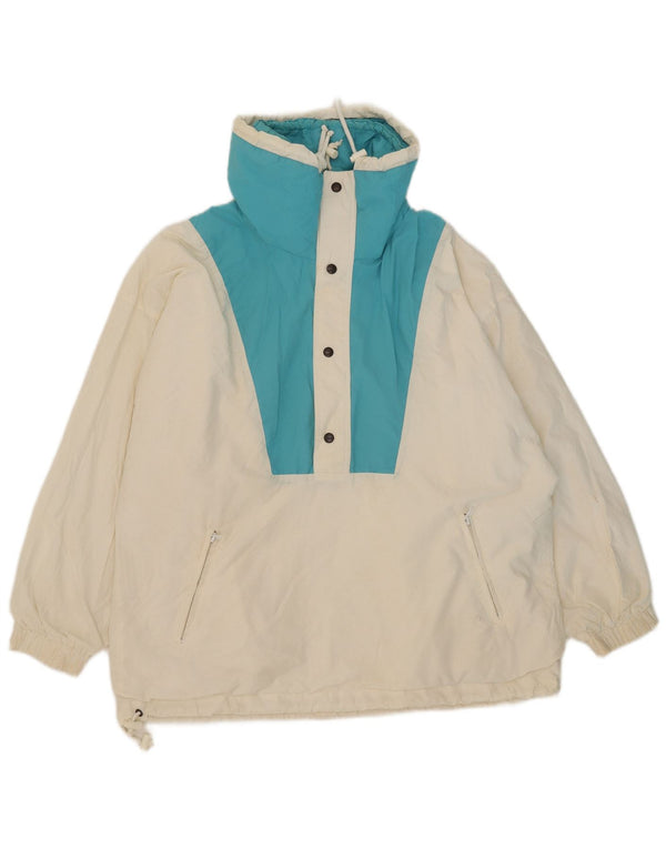 Vintage hombres chaqueta anorak de gran tamaño Reino Unido 12 medio blanco colorblock nylon