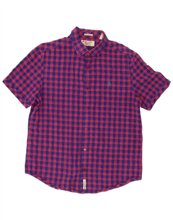 Penguin Herren-Kurzarmhemd, groß, rosa Gingham