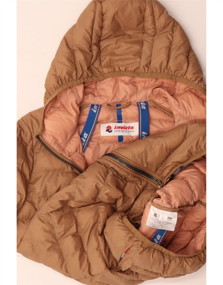 INVICTA Womens Hooded Padded Jacket UK 16 Large Beige Polyamide