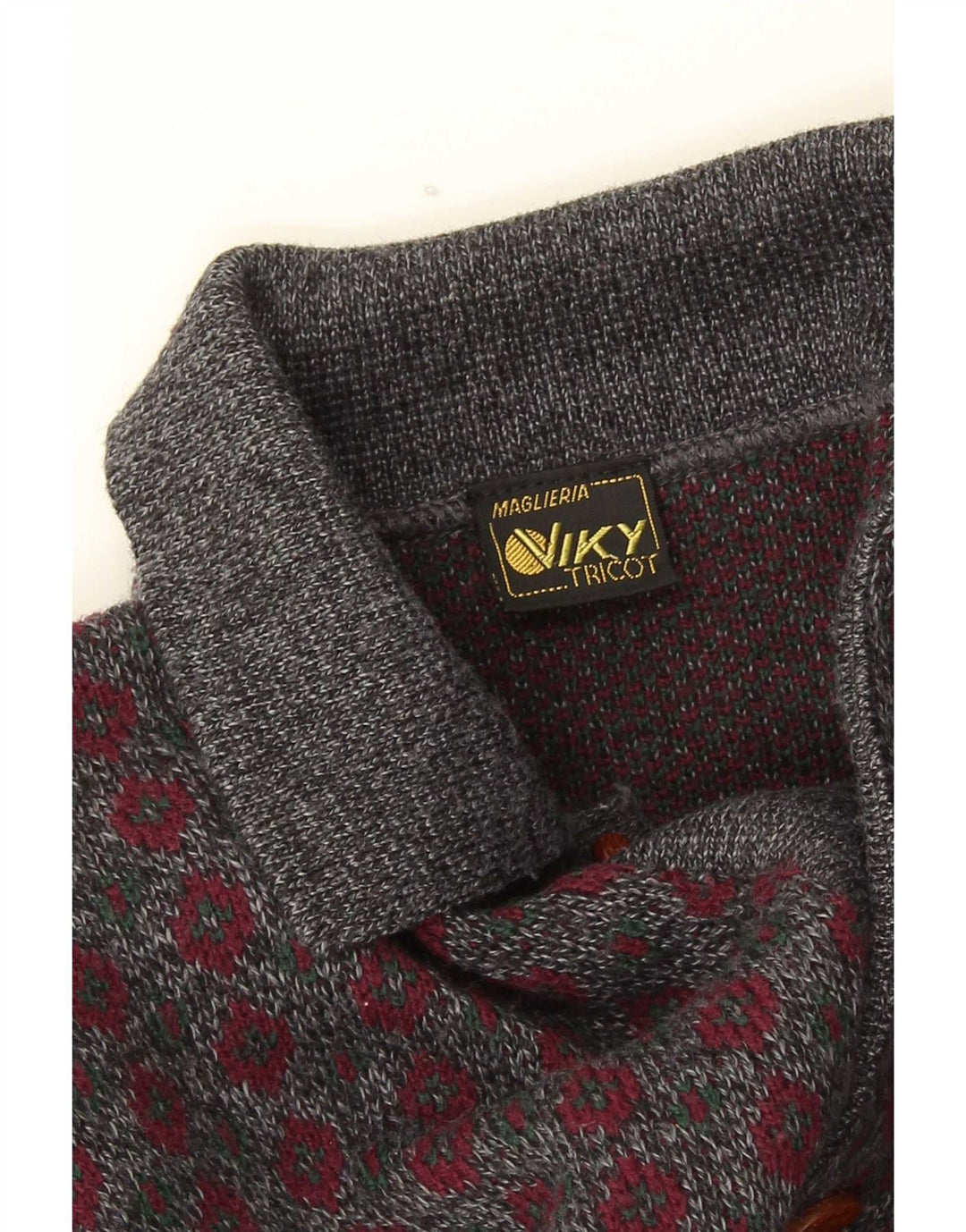 Viky Tricot Mens Polo Neck Jumper Sweater IT 50 Medium Grey Geometric