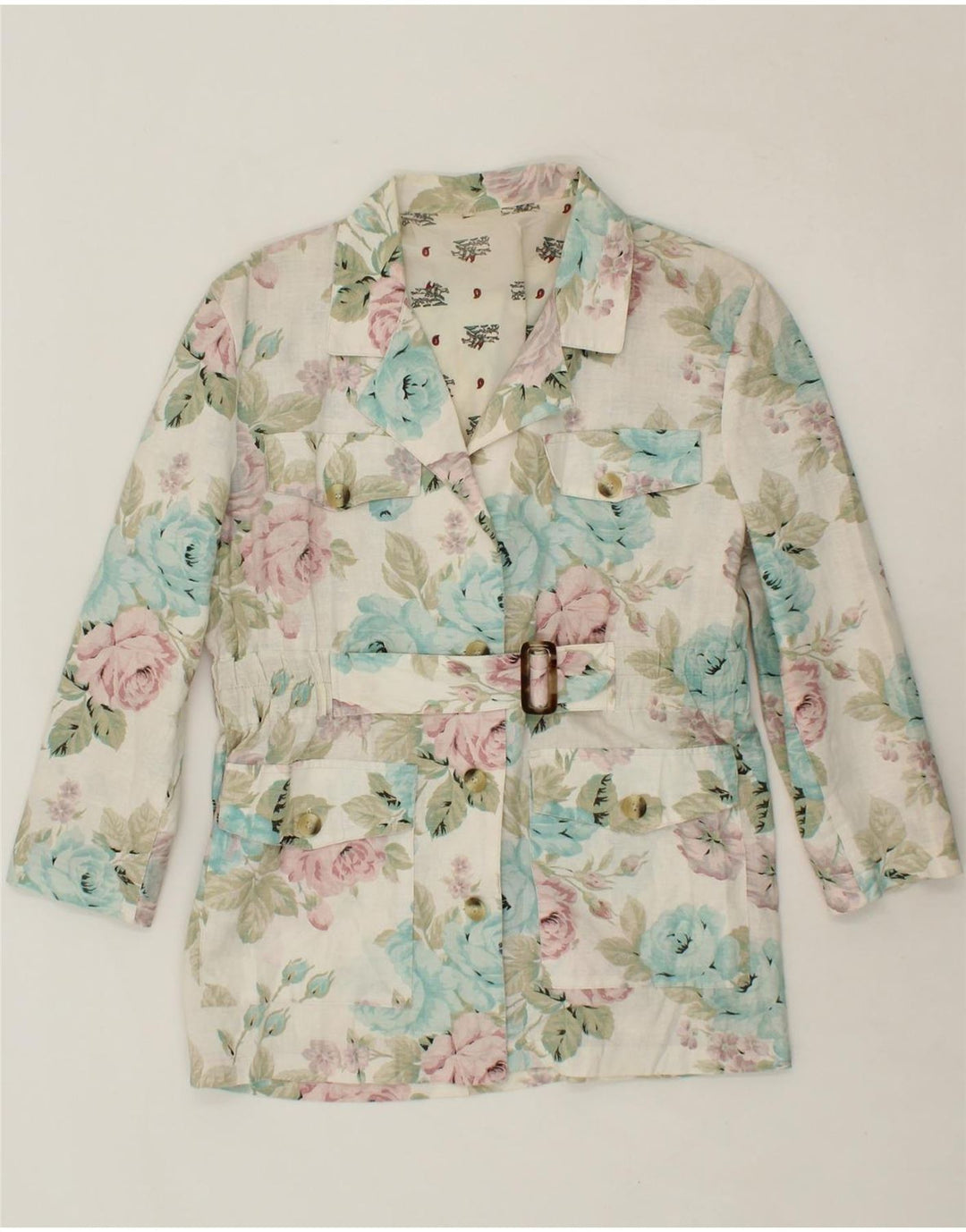 VINTAGE Womens 3 Button Blazer Jacket UK 14 Large Multicoloured Floral Vintage Vintage and Second-Hand Vintage from Messina Hembry 