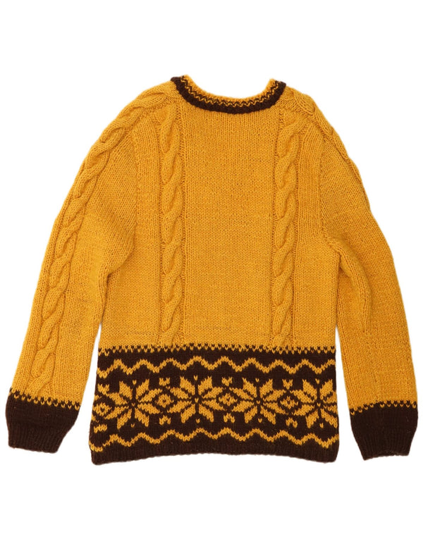 Pulover vintage pentru femei cu decolteu în V UK 14 Medium Yellow Fair Isle