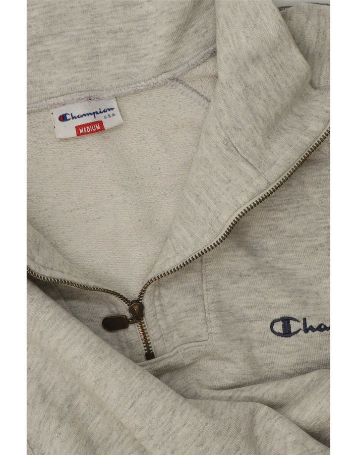 Champion Mens Graphic Zip Neck Sweatshirt Jumper Medium Grey Colourblock