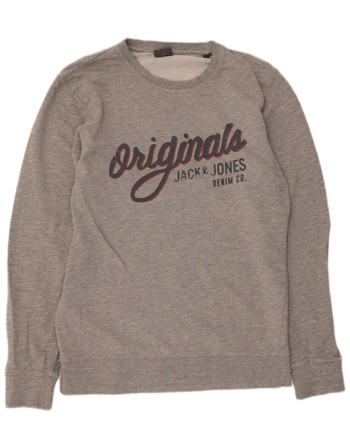 Jack & Jones Mens Graphic Sweatshirt Jumper Small Grey Cotton