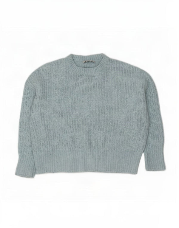 Pulover supradimensionat pentru femei Zara, cu gât crew, UK 14 Poliester albastru mediu