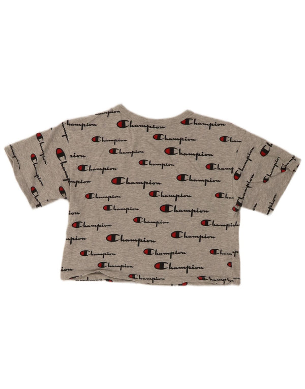 Champion Womens Crop Graphic T-Shirt Top UK 6 XS Grey Flecked