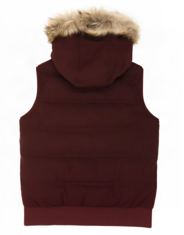 Gilet acolchoado com capuz feminino gordo UK 12 poliéster médio Borgonha