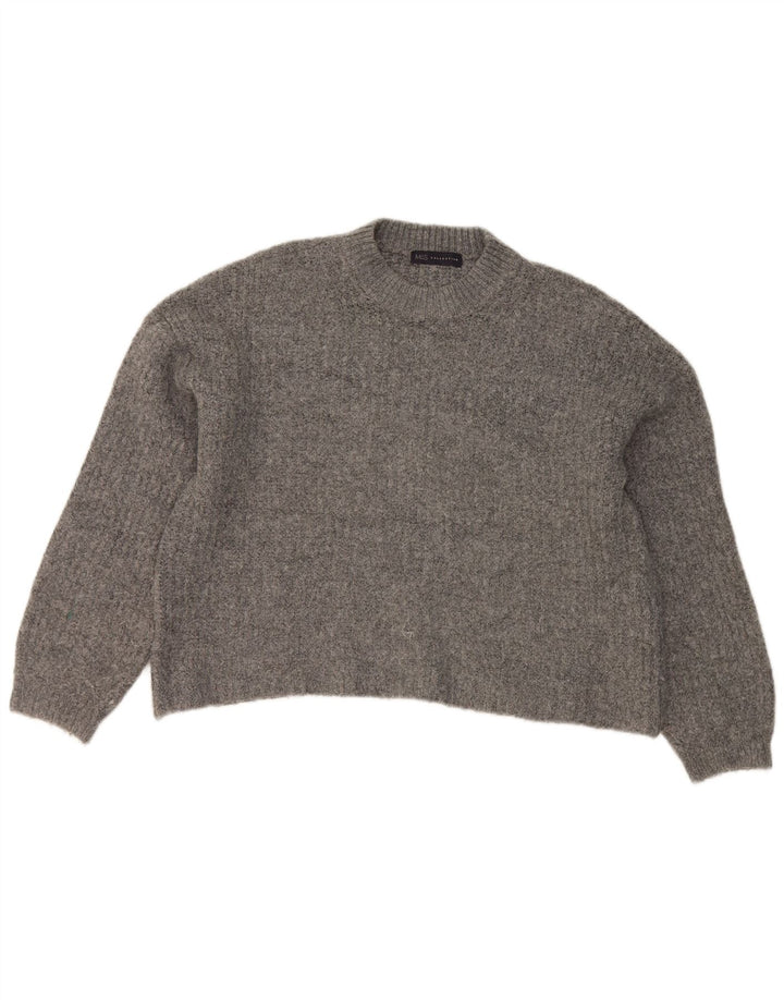 Marks & Spencer Womens Crop Crew Neck Jumper Sweater UK 14 Large Grey