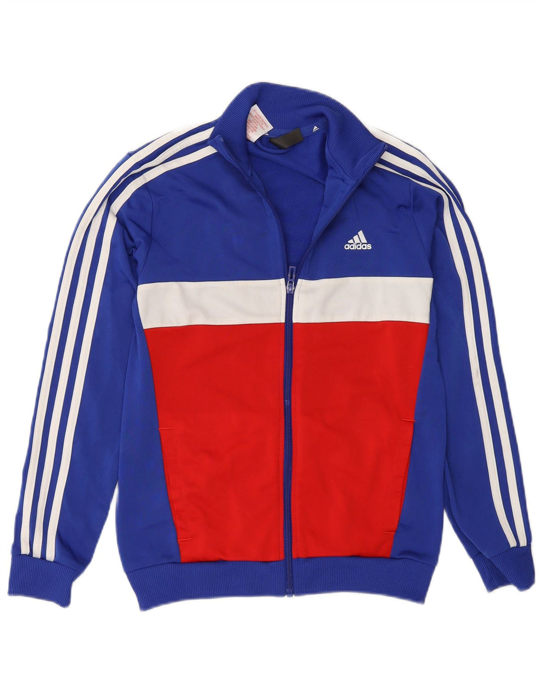 Adidas Boys Tracksuit Top Jacket 11-12 Years Blue Colourblock Polyester