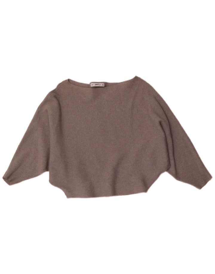 Zara Womens Batwing Boat Neck Jumper Sweater UK 12 Medium Grey Viscose