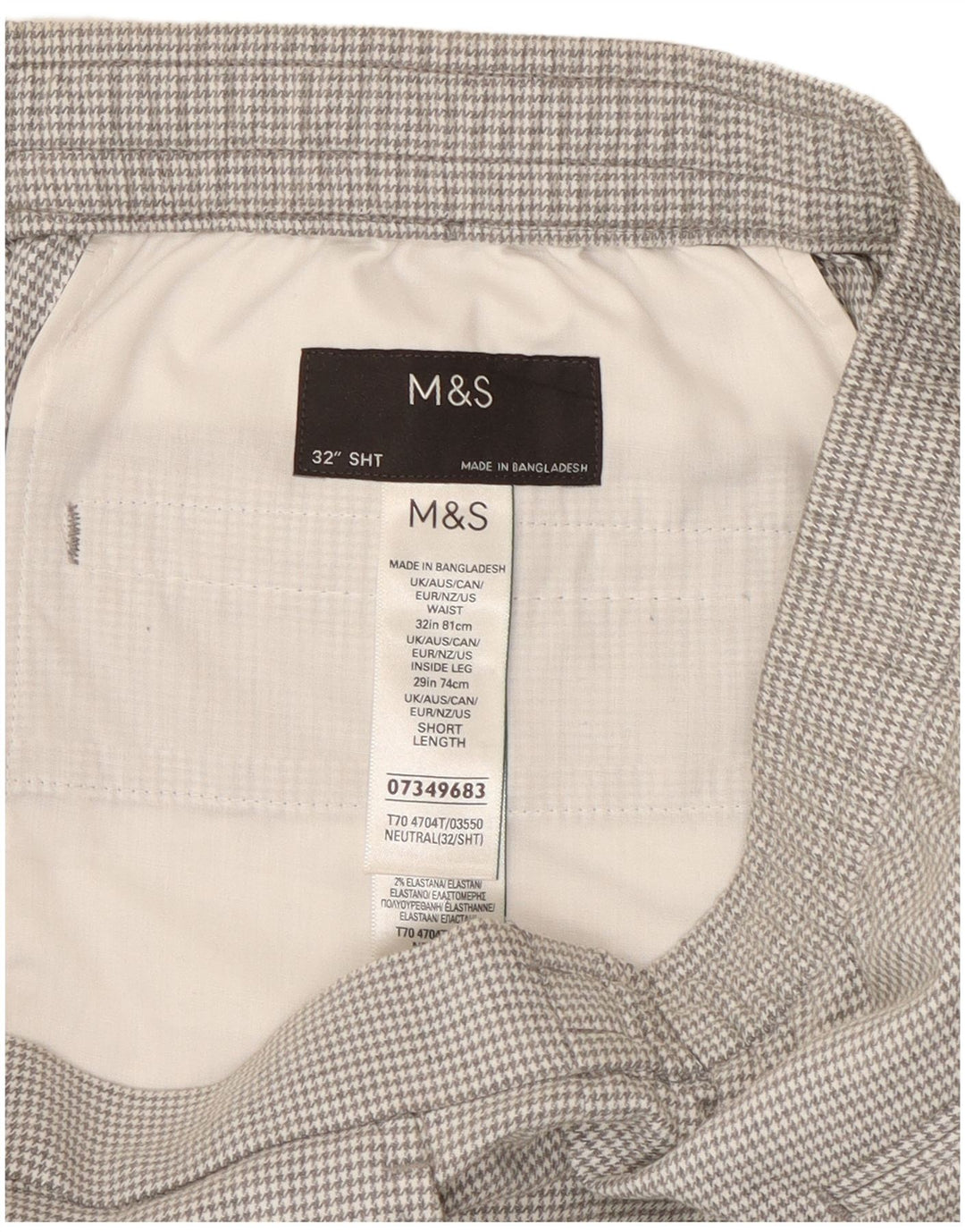 Gerade Herren-Anzughose von Marks & Spencer, W32, L27, Grau mit Hahnentrittmuster