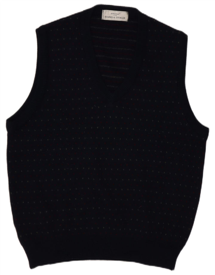 Marks & Spencer Mens Vest Tank Top Large Navy Blue Spotted Wool