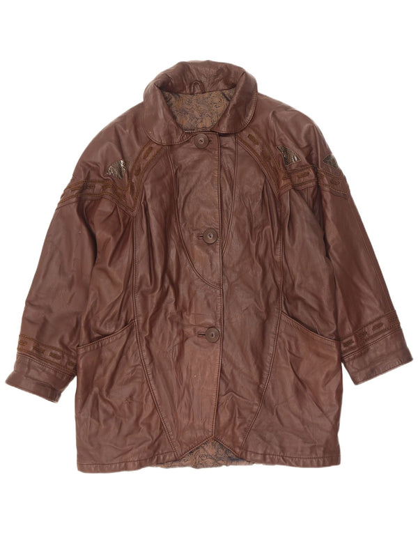 Marcos Womens Oversized Leather Coat IT 40 Small Brown Leather