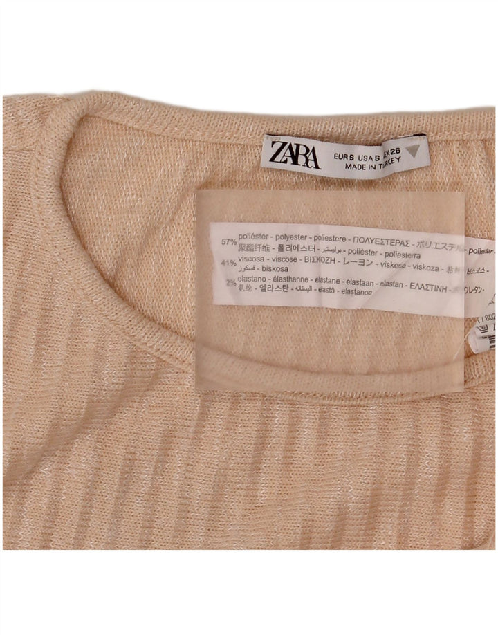 Zara Womens Blouse Top UK 10 Small Beige Striped Polyester