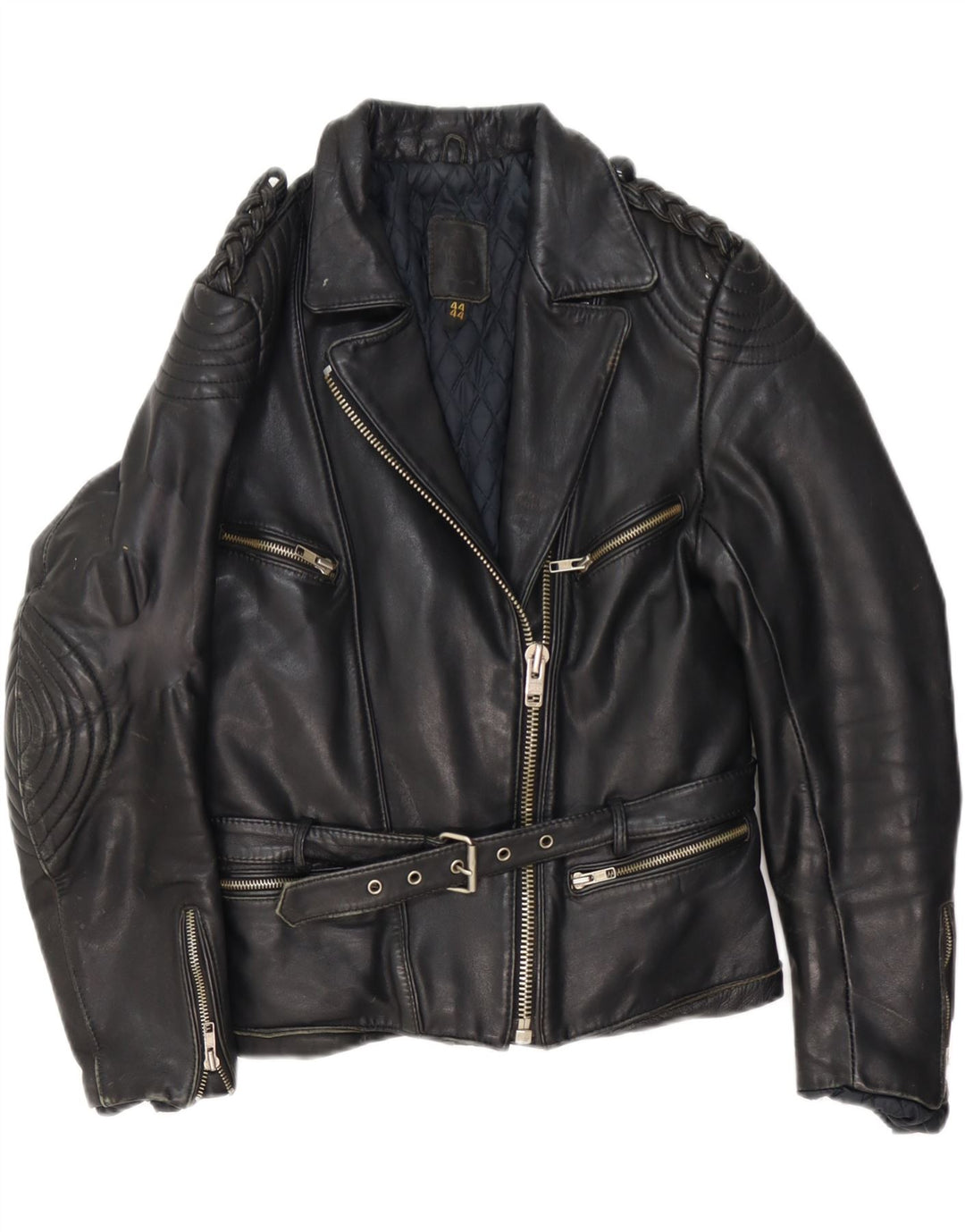 Giacca da motociclista in pelle da donna vintage IT 44 pelle nera media