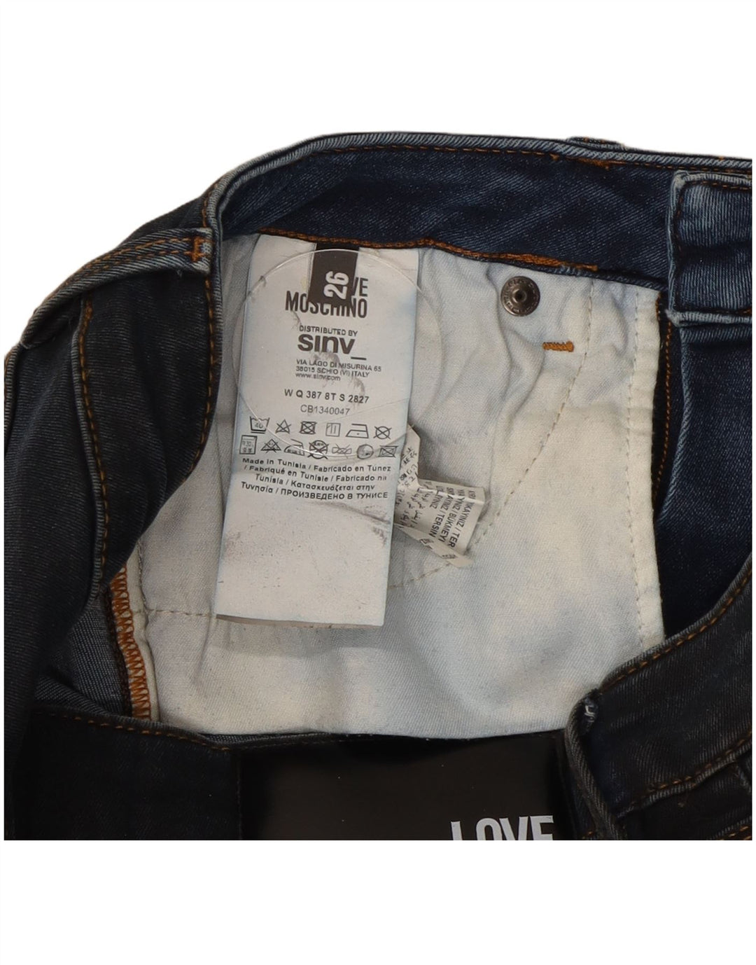 Moschino Womens Skinny Jeans W26 L31 Navy Blue Patchwork Cotton
