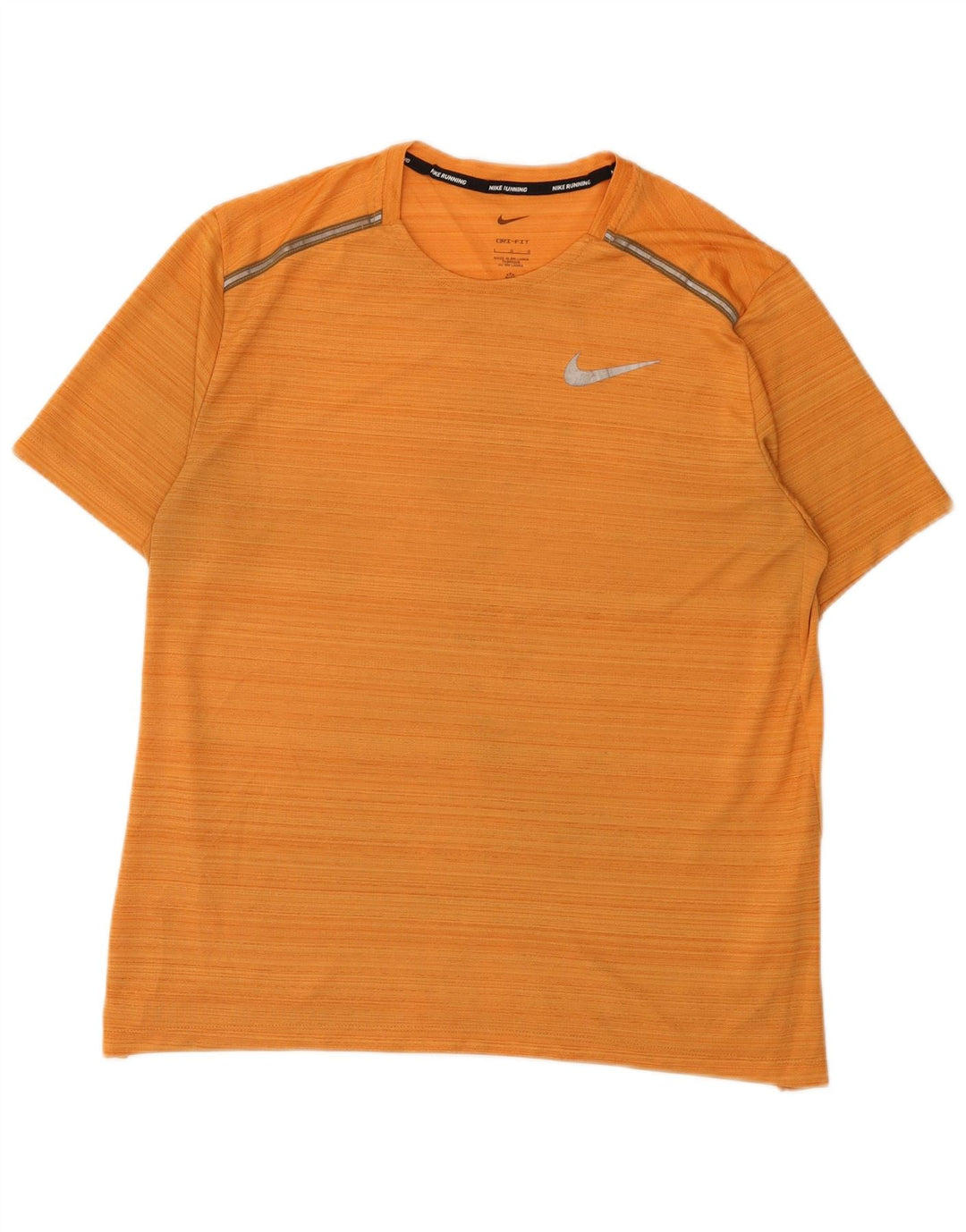 Nike Mens Dri Fit T-Shirt Top Large Orange Pinstripe Polyester