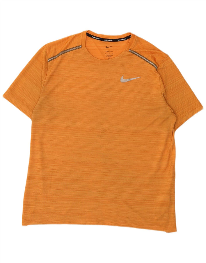 Nike Mens Dri Fit T-Shirt Top Large Orange Pinstripe Polyester