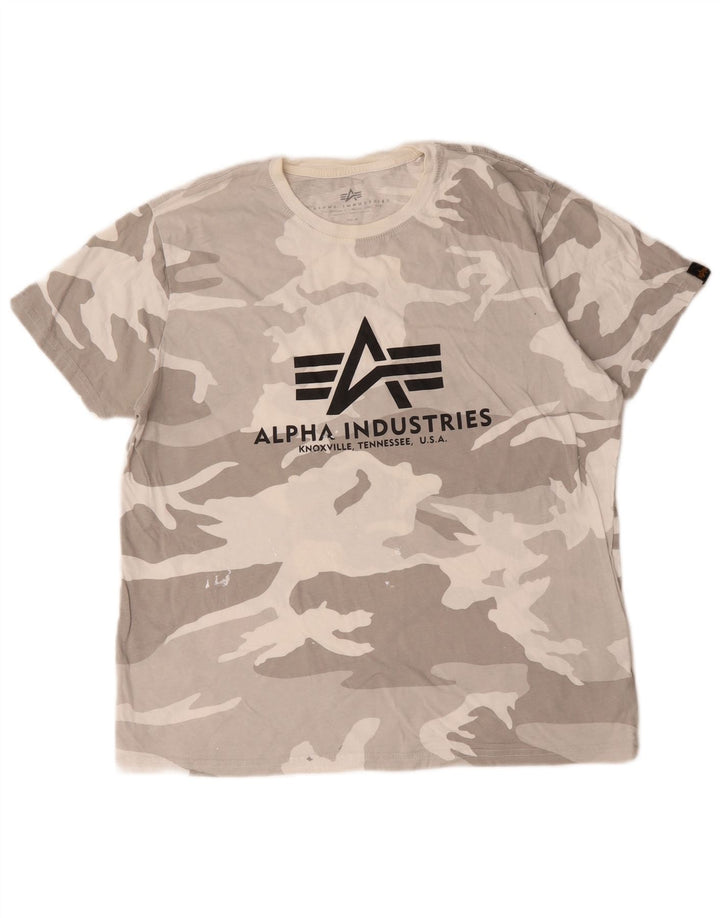 Alpha Industries Mens Graphic T-Shirt Top Medium Grey Camouflage Cotton