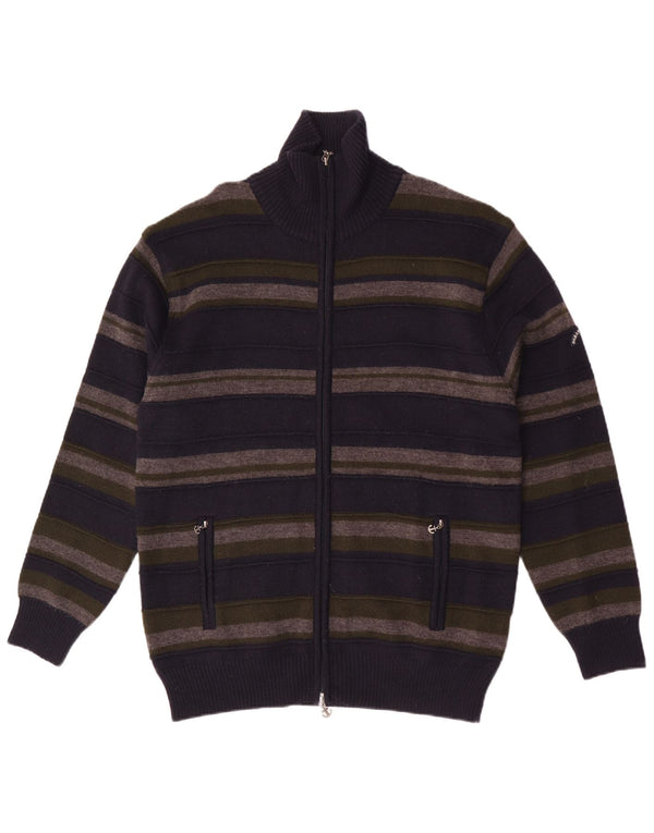 Vintage herre cardigan sweater 2XL marineblå stribet merinould