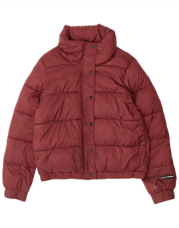 Dkny Womens Graphic Padded Jacket UK 14 Medium Maroon Polyester