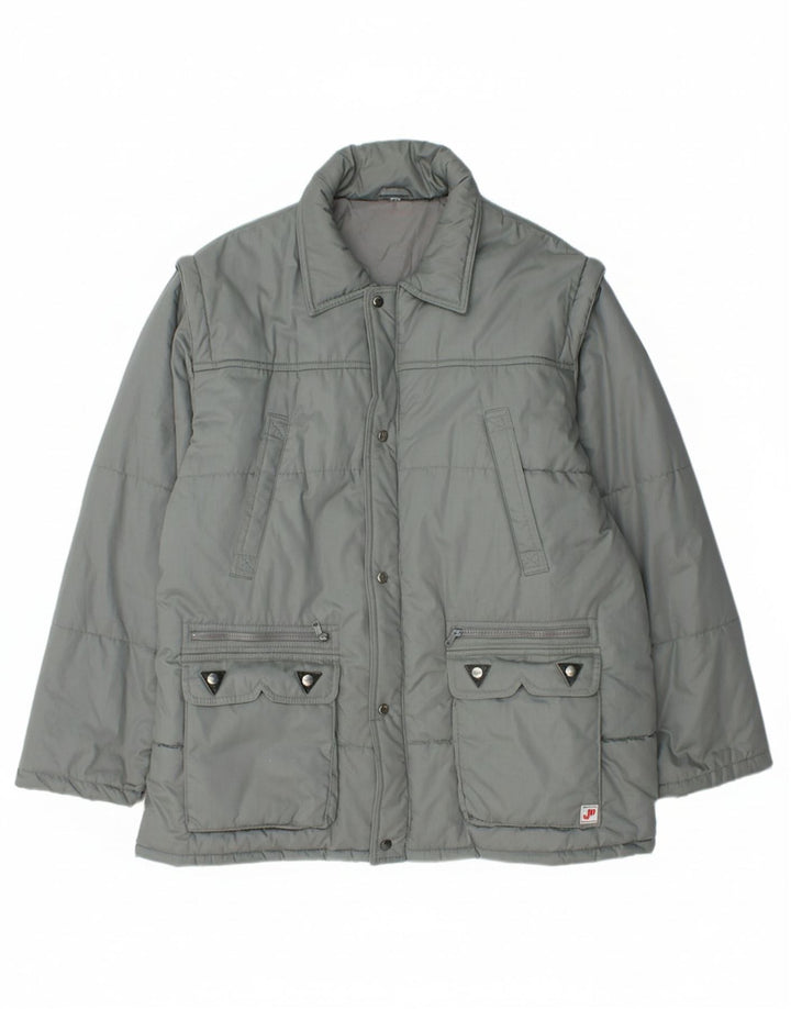 FASHION LEADER Mens Padded Jacket IT 55 2XL Grey Polyester
