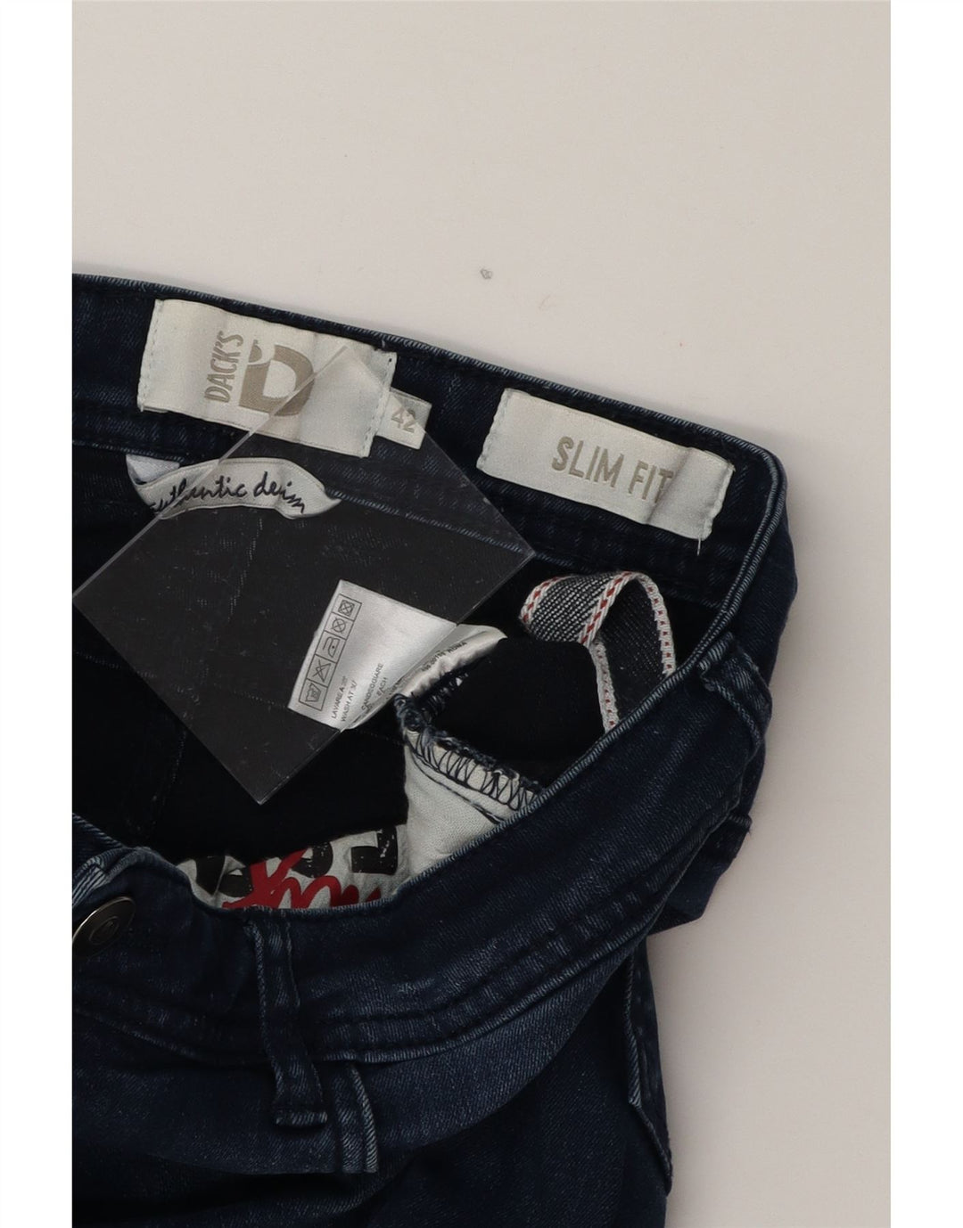 DACK'S Womens Slim Jeans IT 42 Medium W30 L28 Navy Blue Cotton Vintage Dack's and Second-Hand Dack's from Messina Hembry 