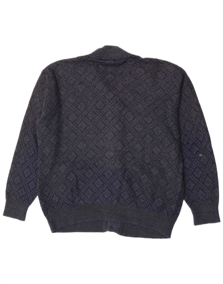Della Ciana Mens Cardigan Sweater IT 52 Large Navy Blue Argyle/Diamond