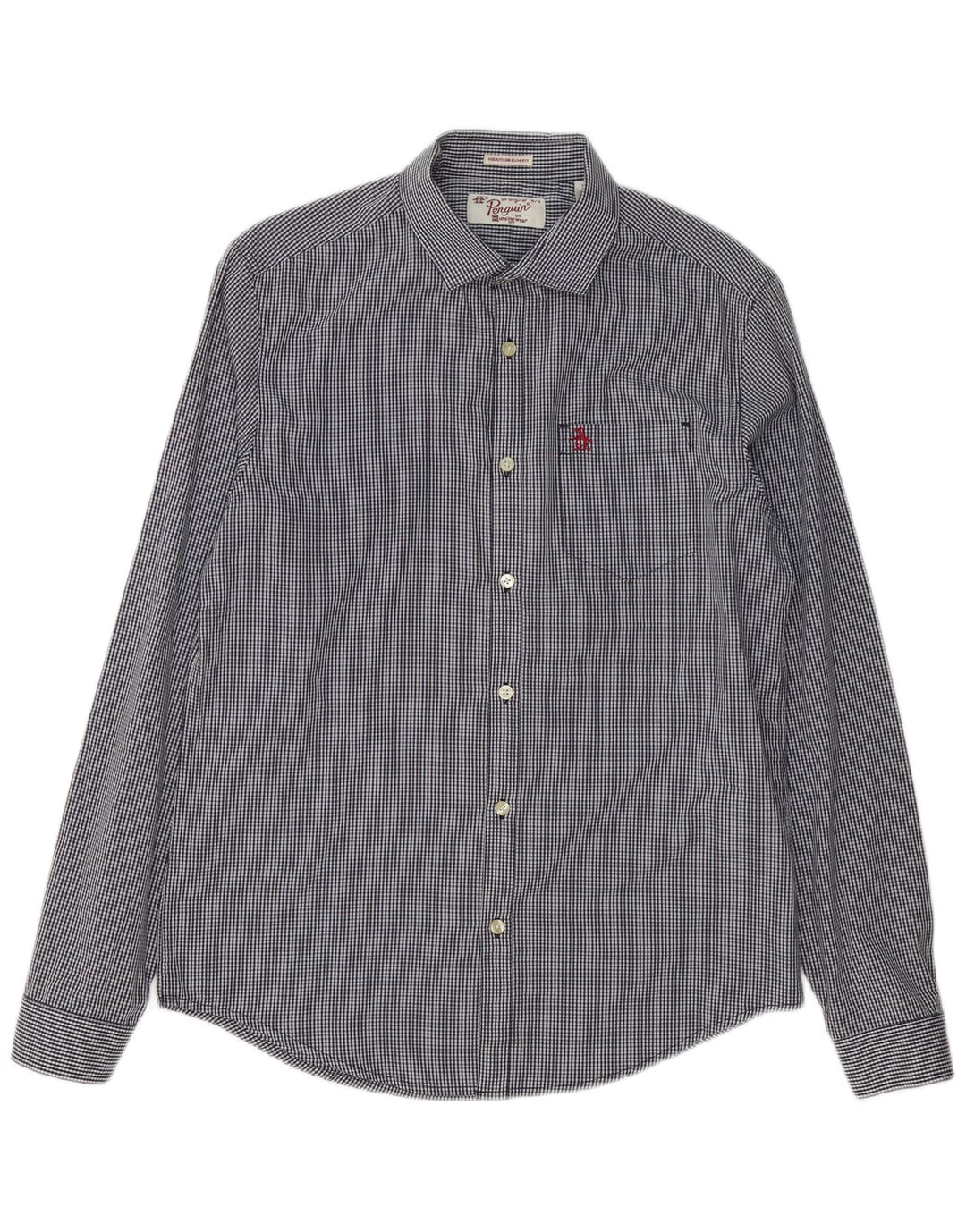 Penguin Camicia da uomo Heritage slim fit in cotone a quadretti medio blu navy