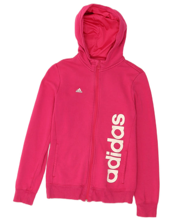 Felpa con cappuccio e zip grafica Adidas per ragazze 13-14 anni in cotone rosa sportivo
