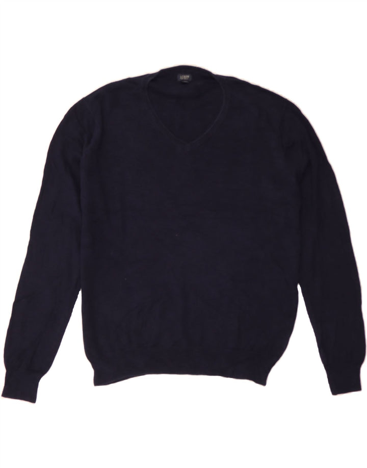 J. CREW Mens V-Neck Jumper Sweater Medium Navy Blue Cotton Vintage J. Crew and Second-Hand J. Crew from Messina Hembry 