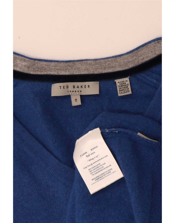 Женский джемпер с v-образным вырезом Ted Baker, размер 5 XL, синяя шерсть